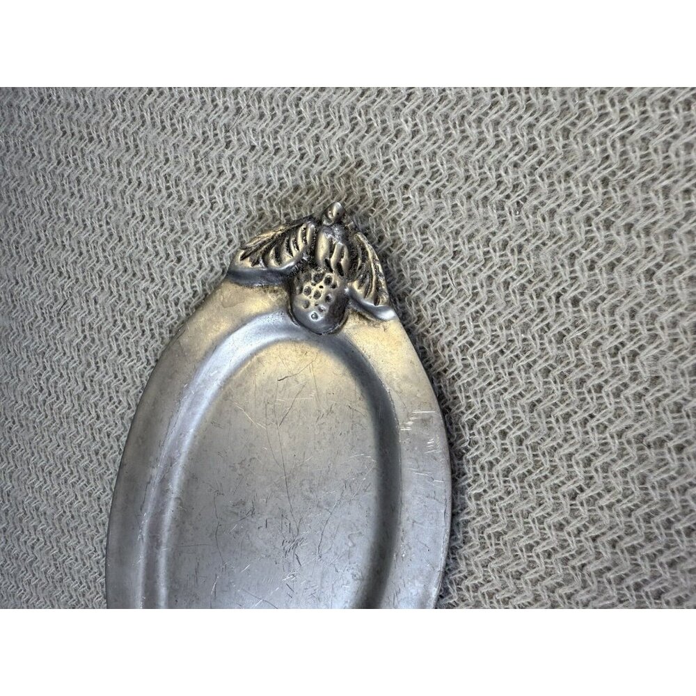 Holland Boone Polished Pewter Fruit Oval Tray Vintage Small Matte Finish Decor - Picture 3 of 6
